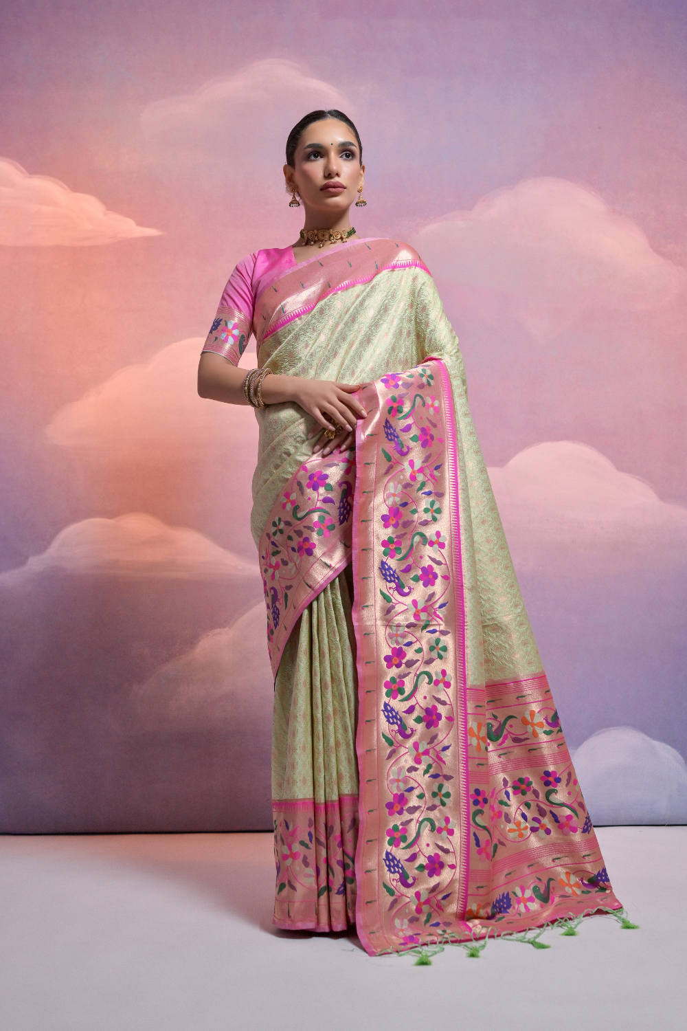 Pista Paithani Silk Saree