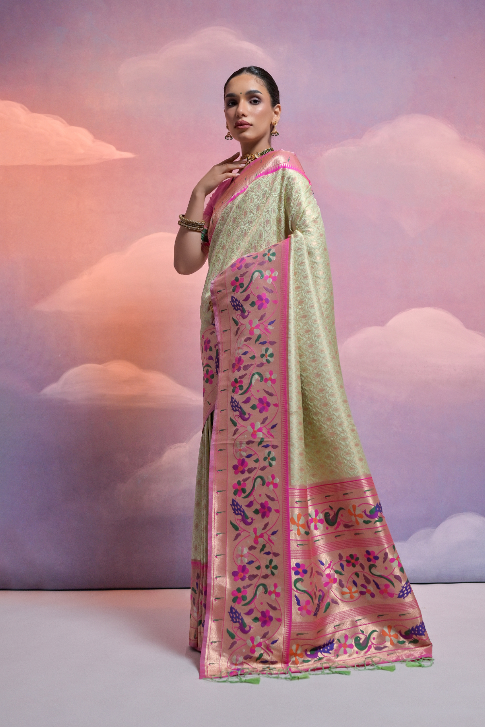 Pista Paithani Silk Saree