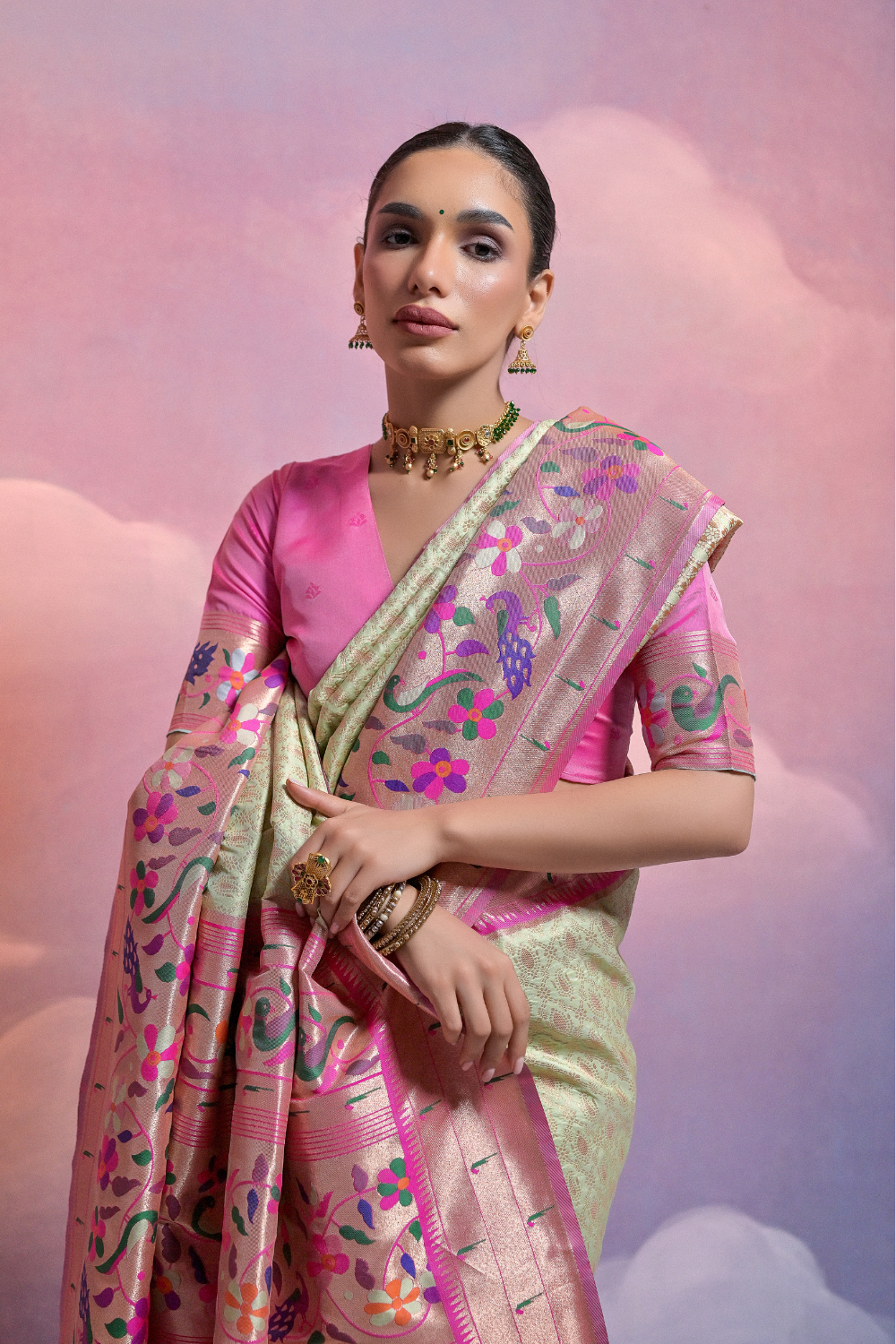 Pista Paithani Silk Saree