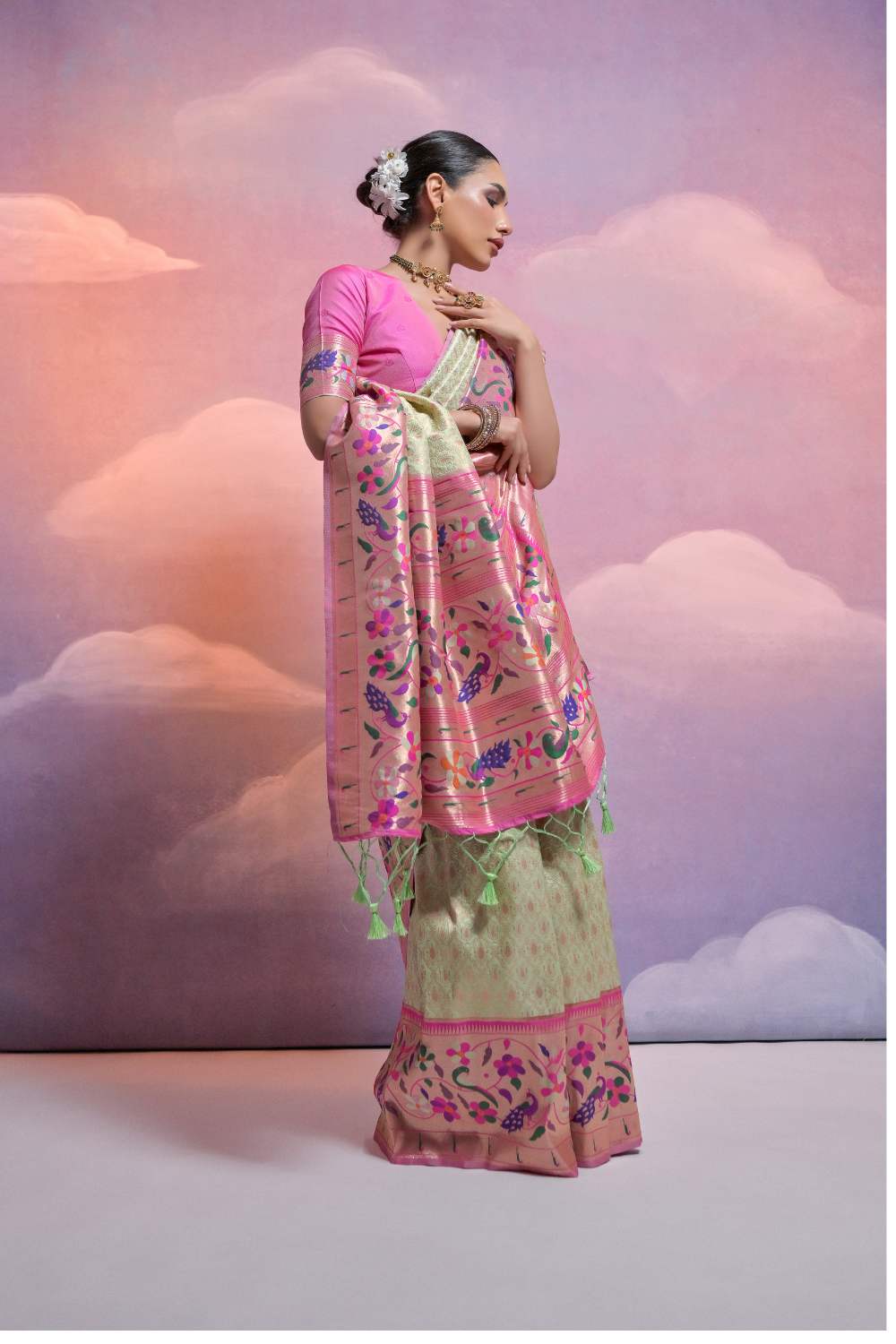 Pista Paithani Silk Saree