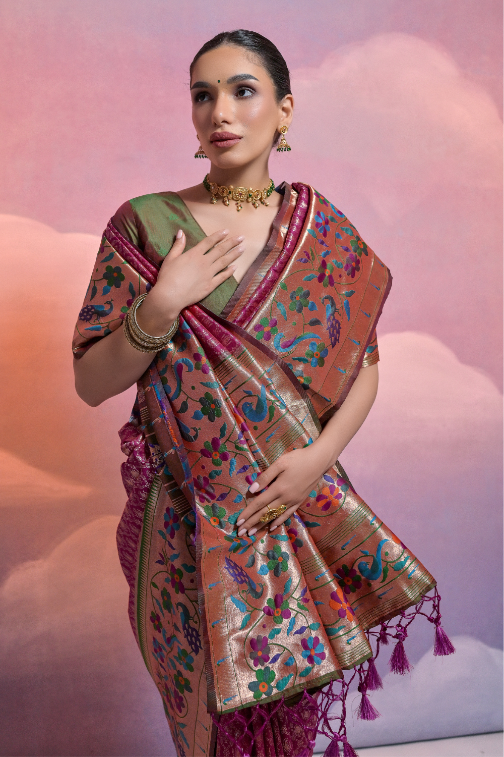 Pista Paithani Silk Saree