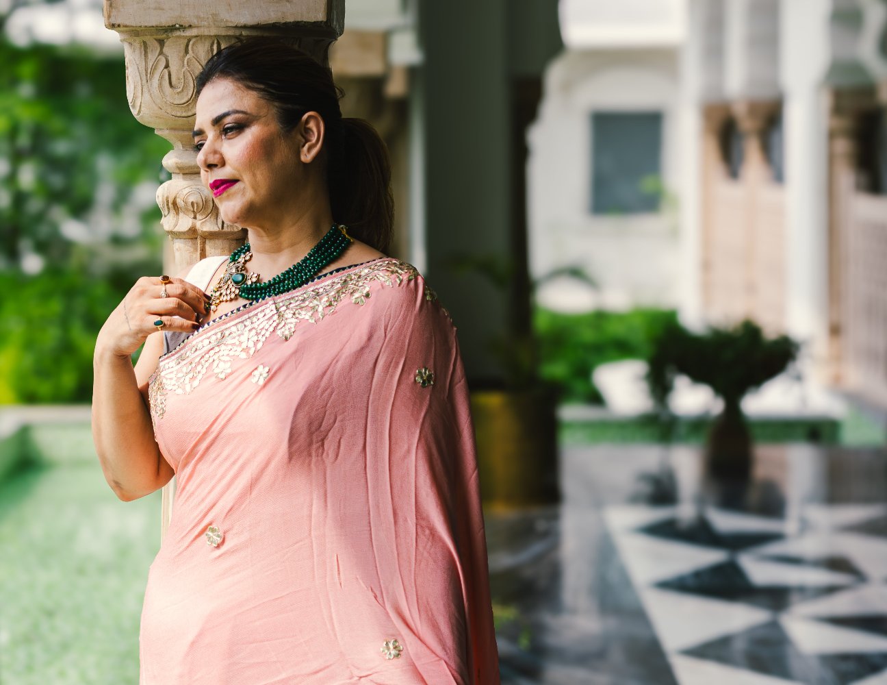 Pink Bloom Chinon saree