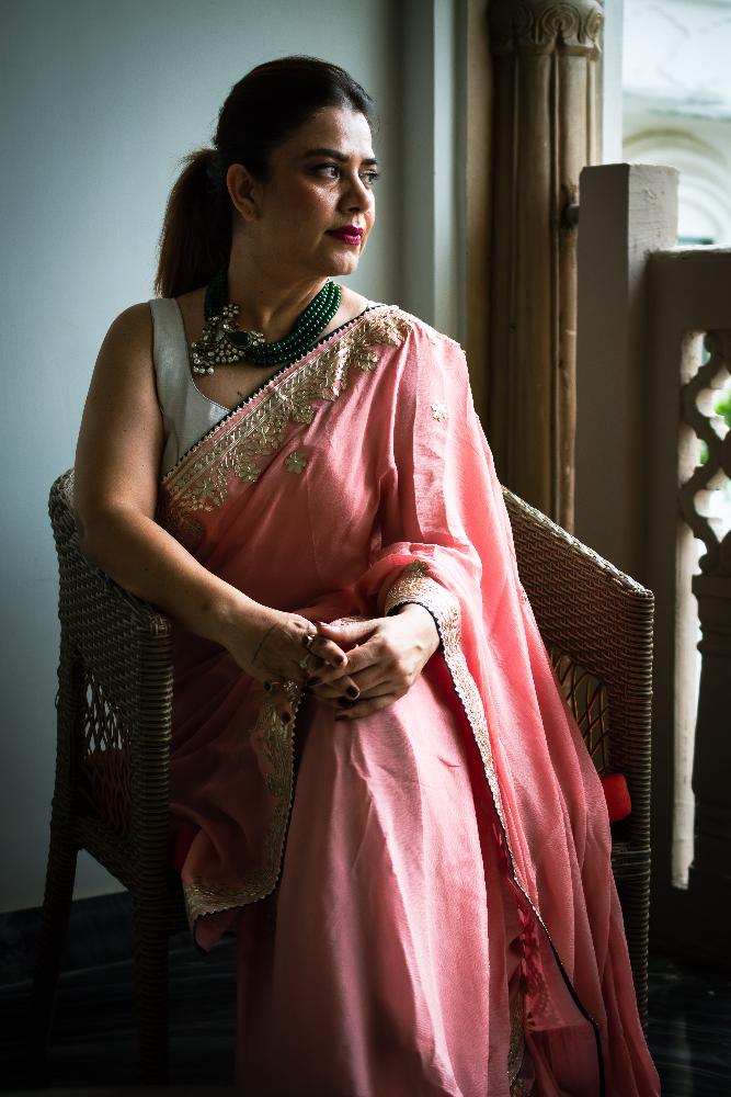 Pink Bloom Chinon saree