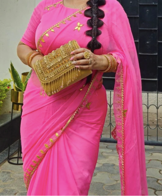 Gulab Gotta Patti Pure Chiffon Saree