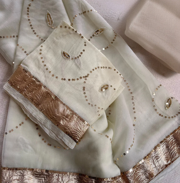 White Sequins Zaal Saree