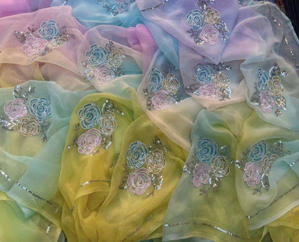 Rainbow Rose Chiffon Saree