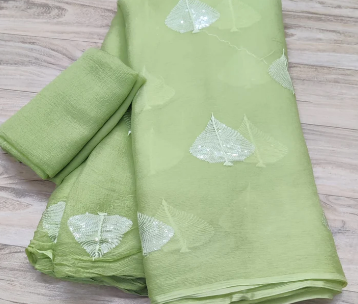 Paan Sequin Chiffon Saree