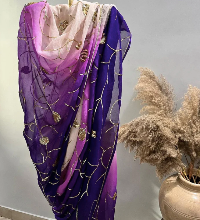 Purple Ombre Diamond Chiffon Saree