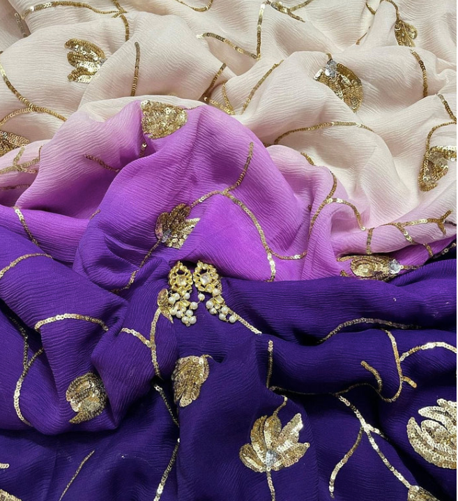 Purple Ombre Diamond Chiffon Saree