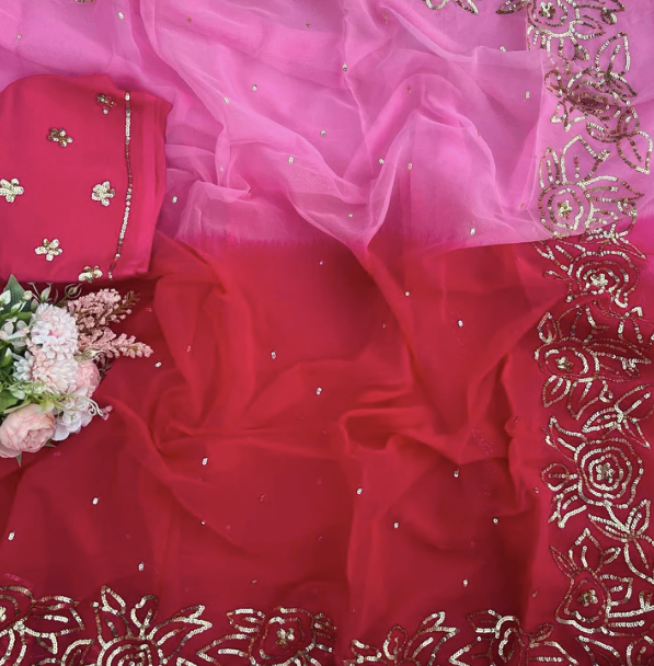 Mughlai Sequin Pure Chiffon Saree