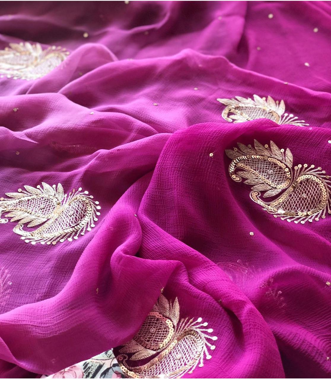 Gulabi Noor Pure Chiffon Saree