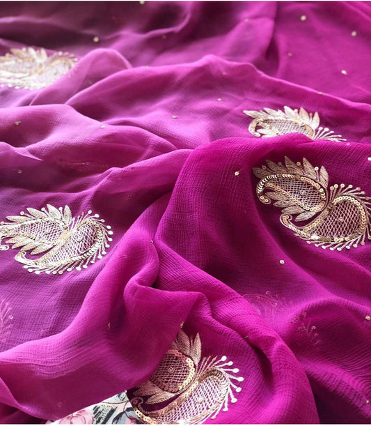 Gulabi Noor Pure Chiffon Saree