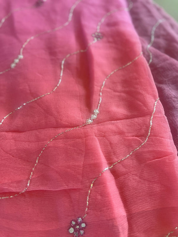 Aaina Sequins Pearl Chiffon Saree