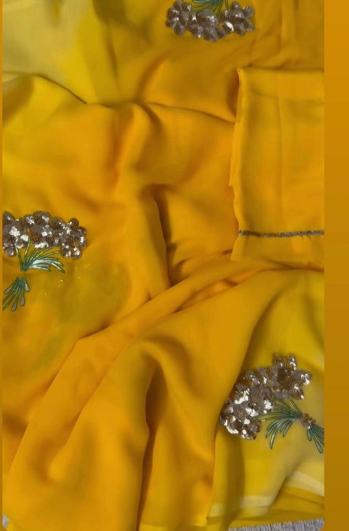 Sun Sequin Pure Chiffon Saree