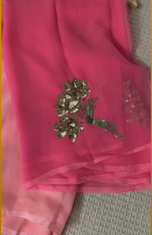 Sun Sequin Pure Chiffon Saree