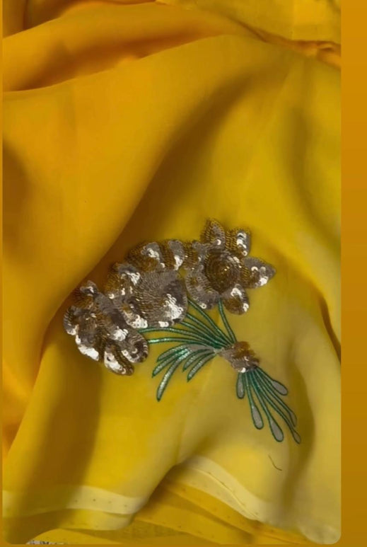 Sun Sequin Pure Chiffon Saree