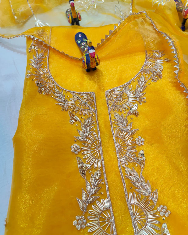 Yellow Organza Handwork Suit