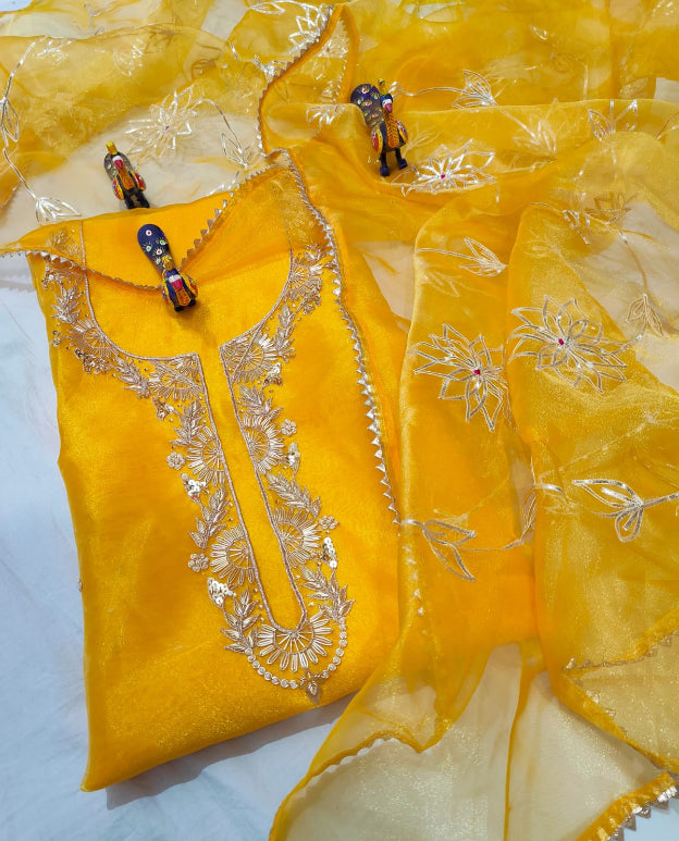Yellow Organza Handwork Suit