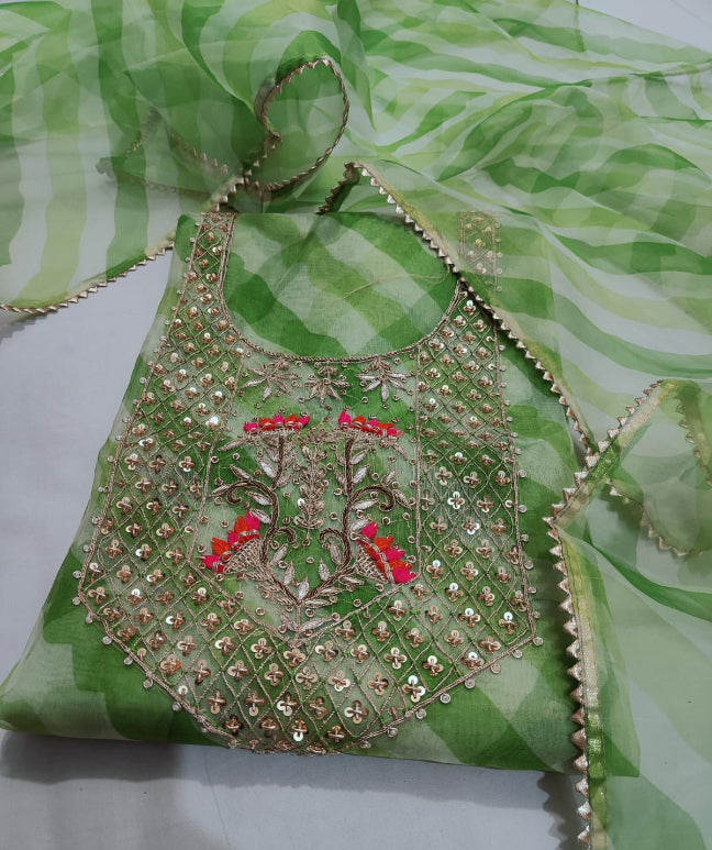 Green Lehriya Handwork Suit
