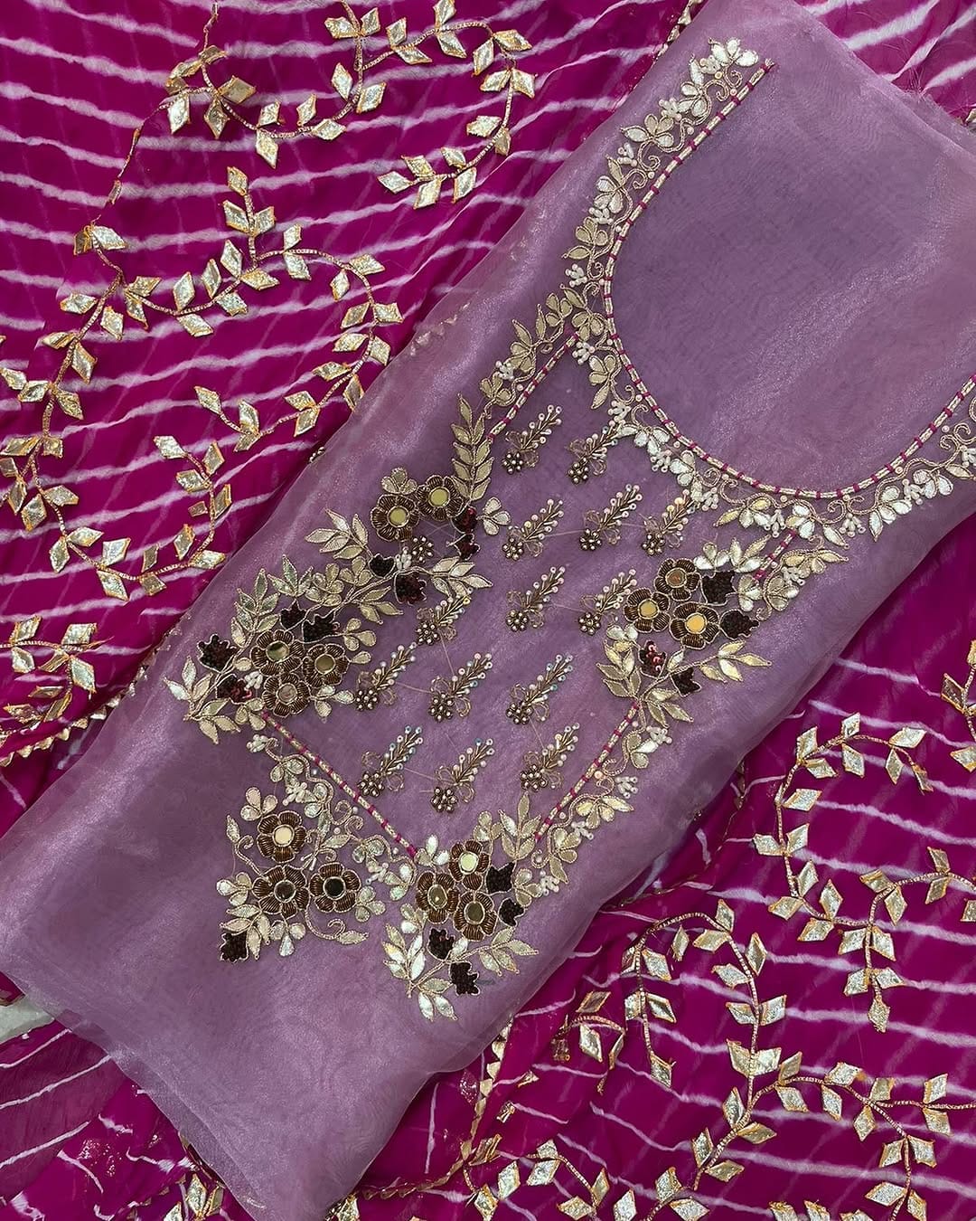 Pink & White Organza Handwork Suit