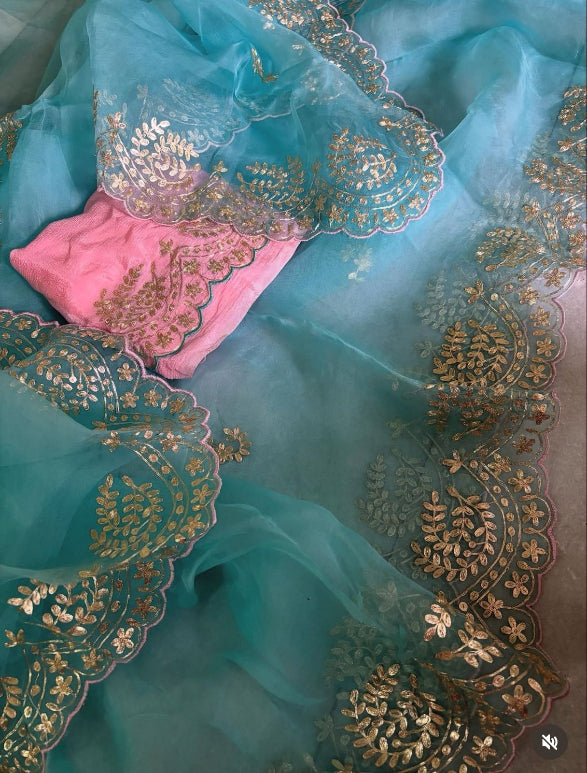 Blue Pittan Work Saree