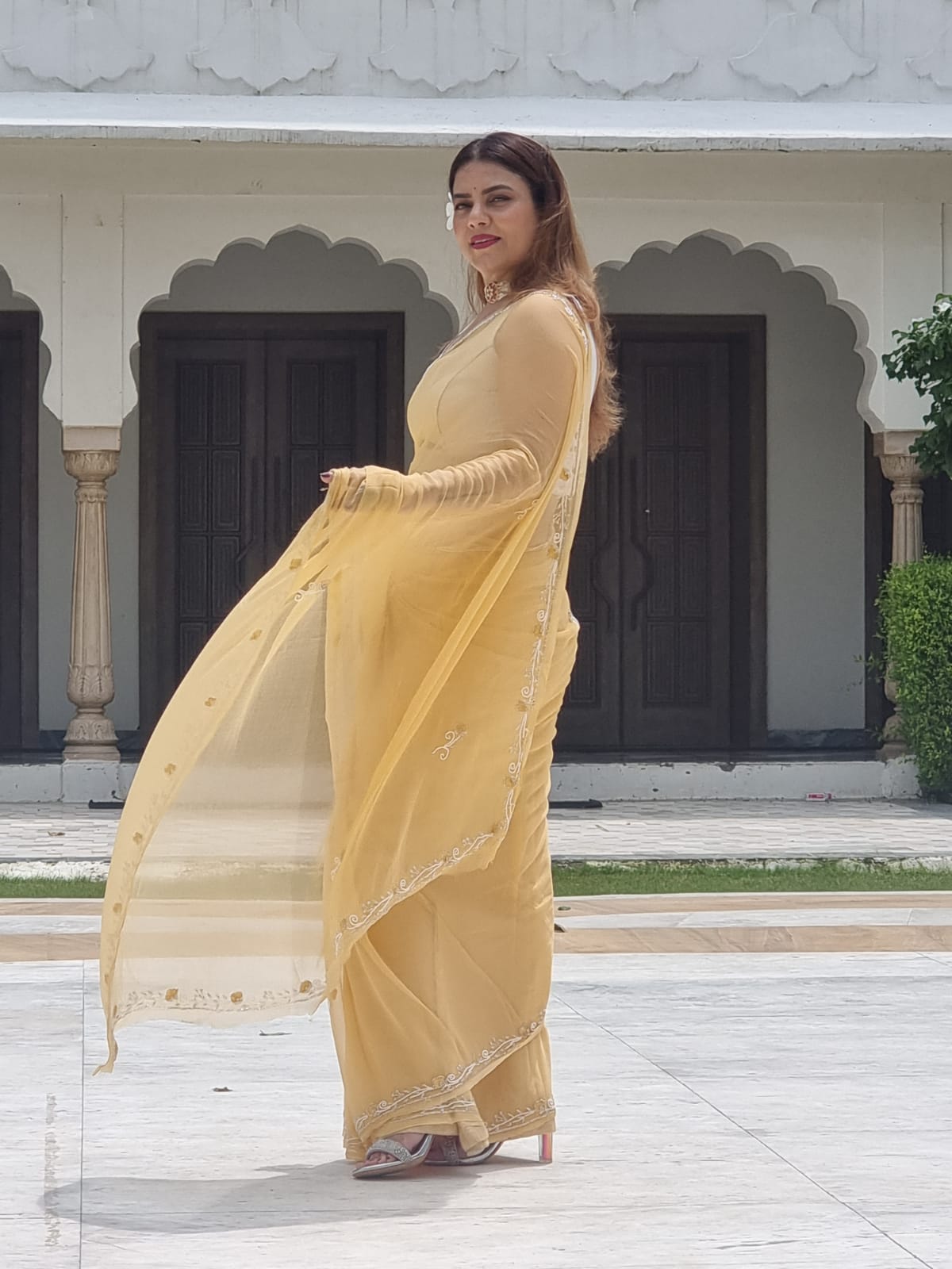 Aisha Pearl chiffon Saree