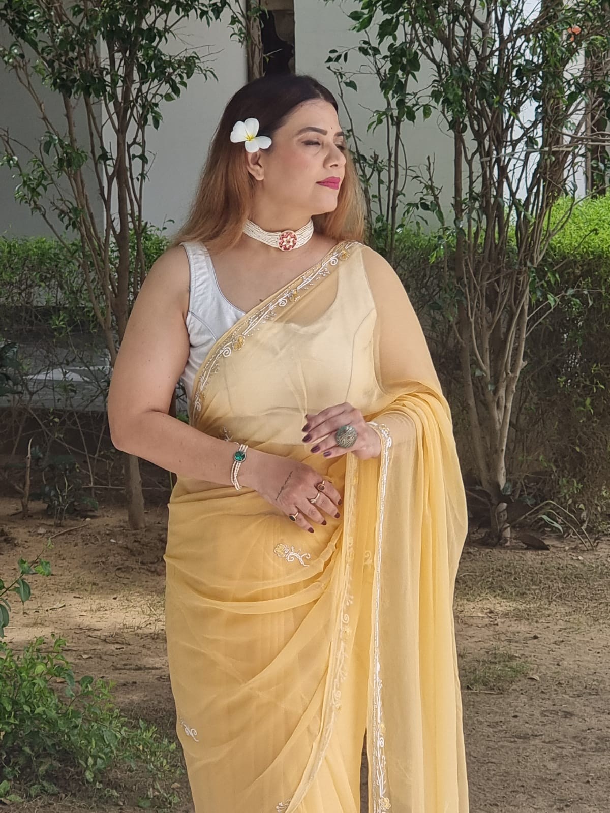 Aisha Pearl chiffon Saree