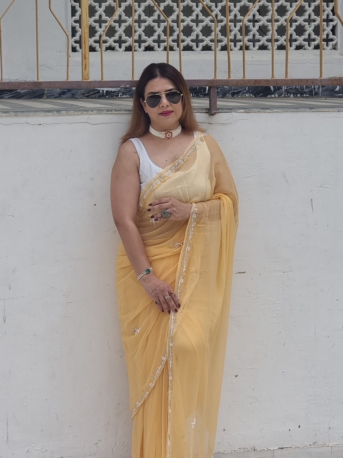 Aisha Pearl chiffon Saree