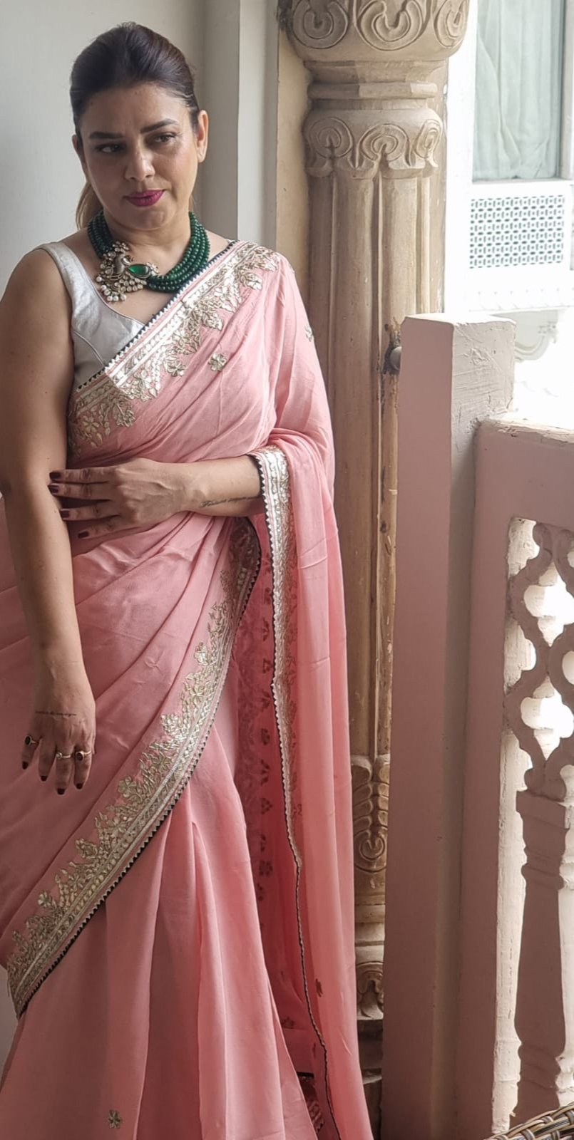 Pink Bloom Chinon saree