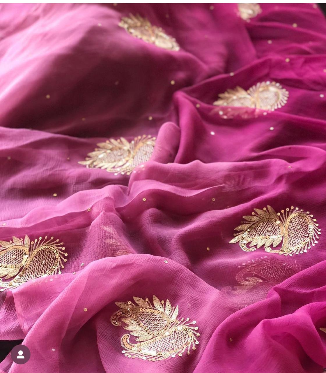 Gulabi Noor Pure Chiffon Saree