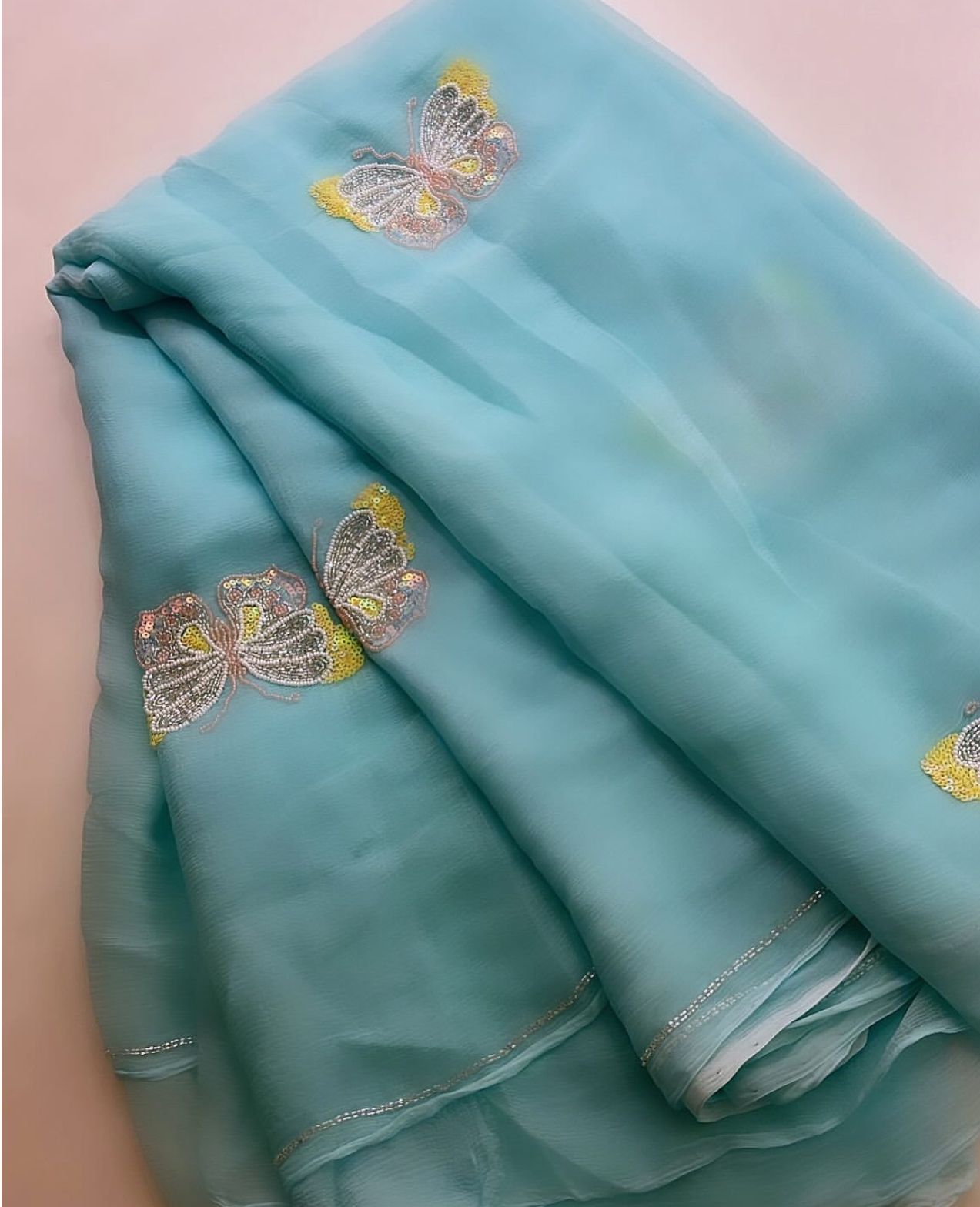 Sunshine Butterfly Pure Chiffon Saree