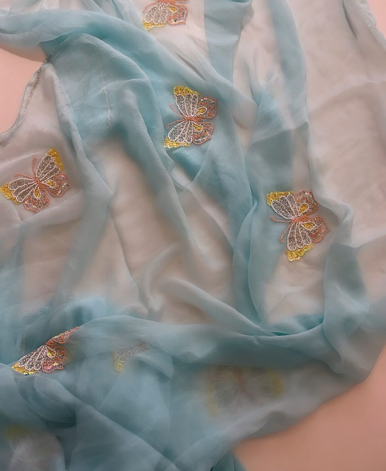 Sunshine Butterfly Pure Chiffon Saree