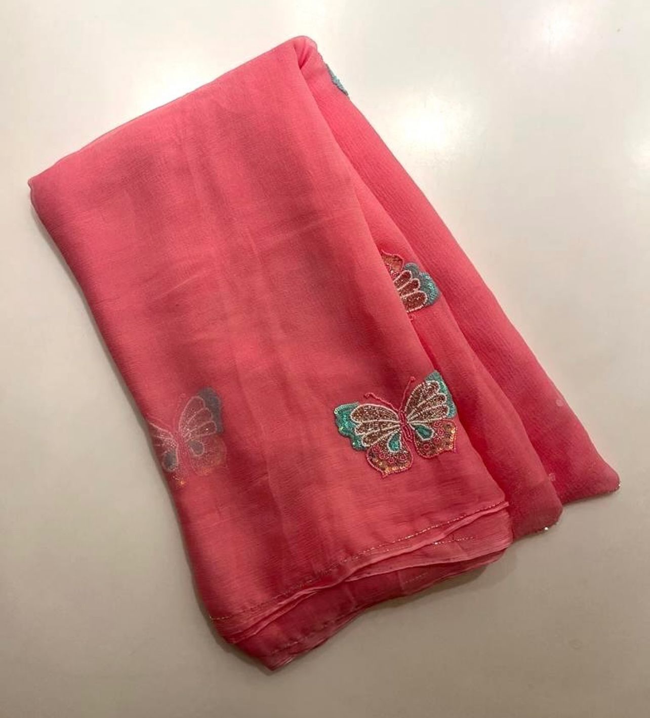 Sunshine Butterfly Pure Chiffon Saree