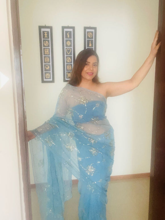 Daisy Sequin Zaal Chiffon Saree