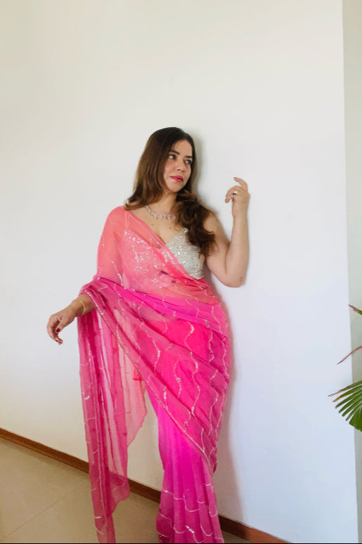 Aaina Sequins Pearl Chiffon Saree