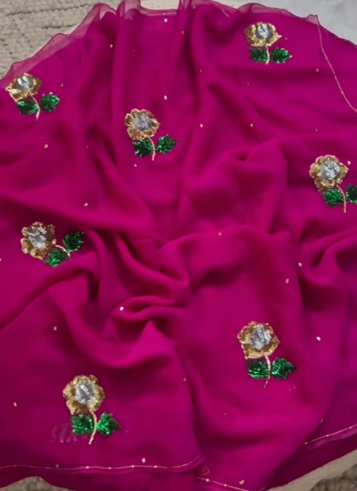 White Rose Chiffon Saree