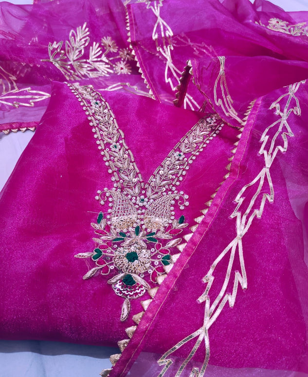 Pink Oganza handwork Fabric