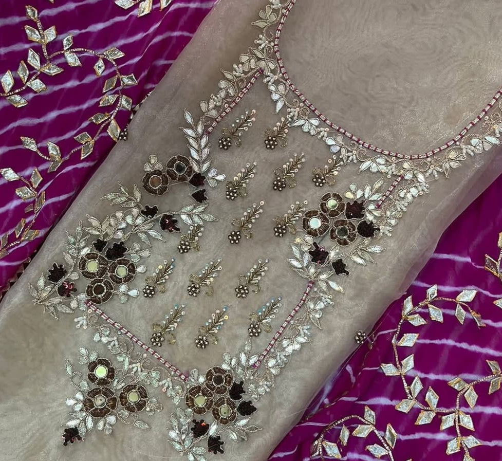Pink & White Organza Handwork Suit