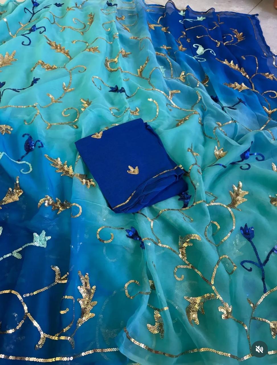 Avatar Sequin Pure Chiffon Saree