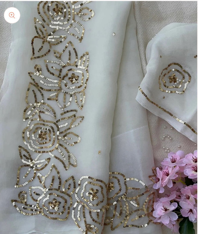 Mughlai Sequin Pure Chiffon Saree