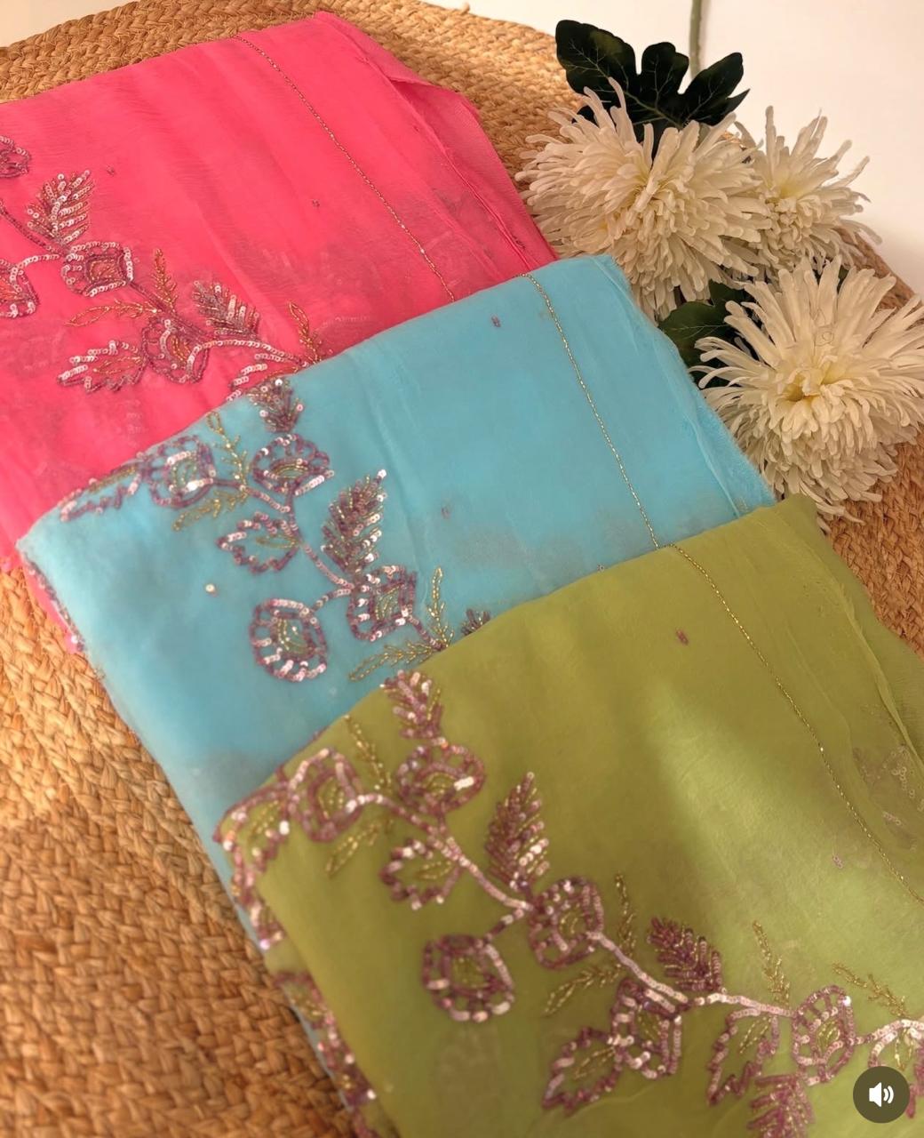 Flora Sequin Chiffon Saree
