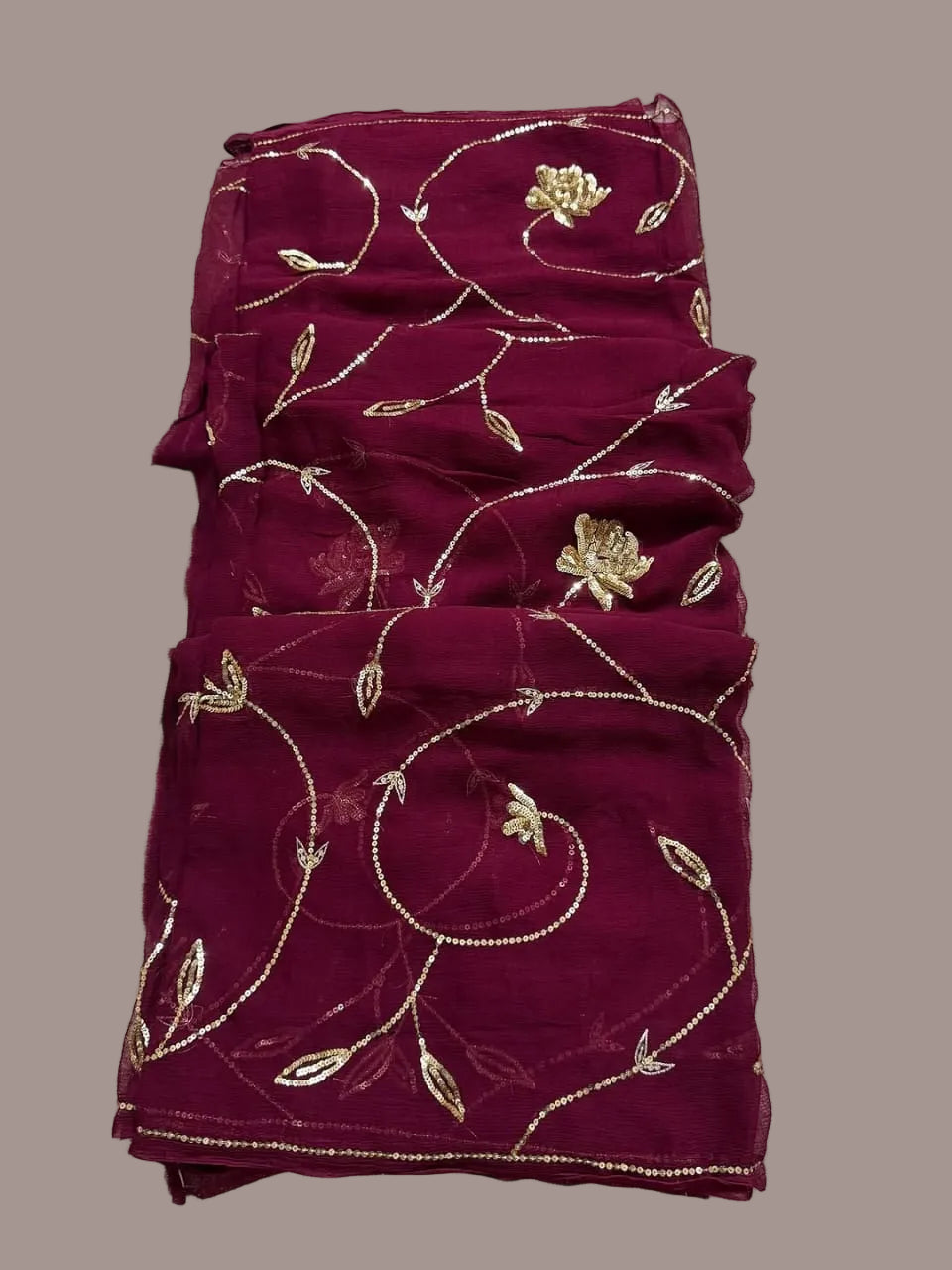 Black Rose Sequins Chiffon Saree