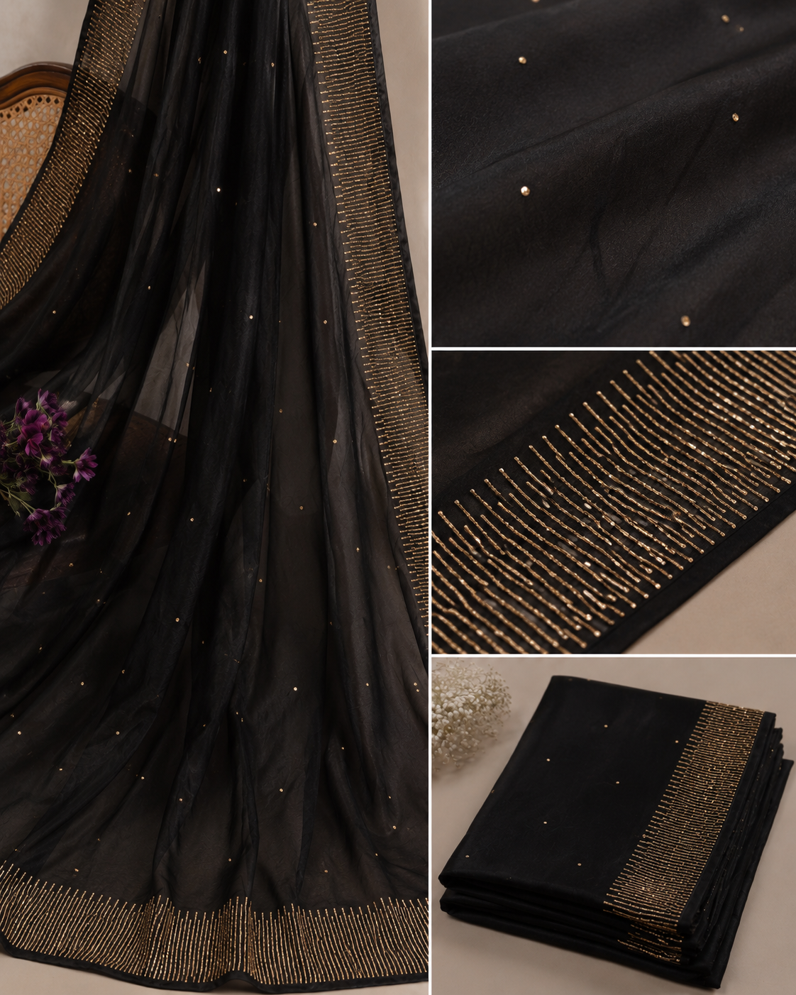 Cocktail Sequins Border Saree