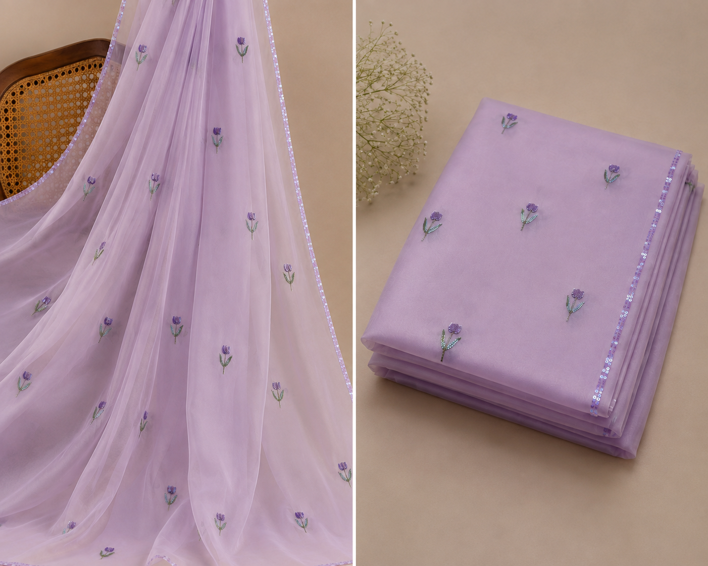 Lavender Tulip Organza Saree