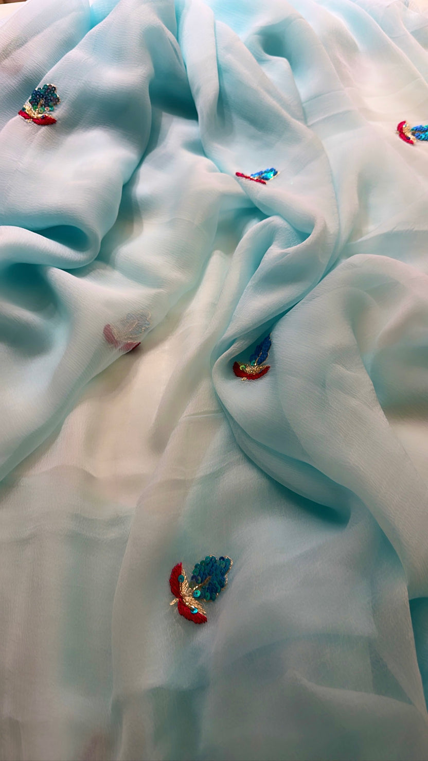 Sky Blue Chiffon Saree