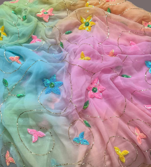 Sana Rainbow Sequin Chiffon Saree