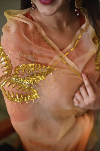 Orange Ombre Chiffon Saree