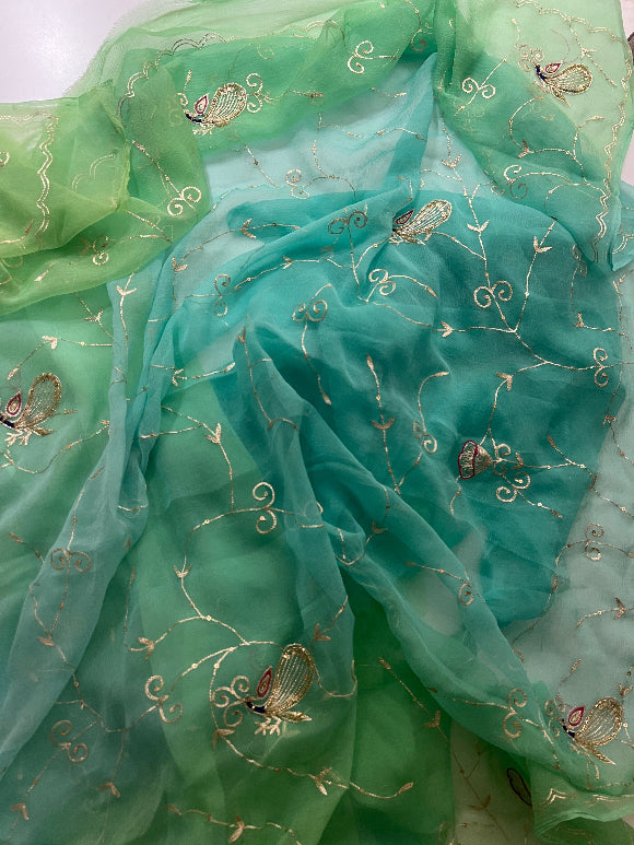 Lime Peacock Chiffon Saree