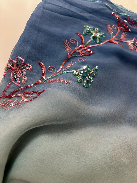 Flora Sequin Chiffon Saree