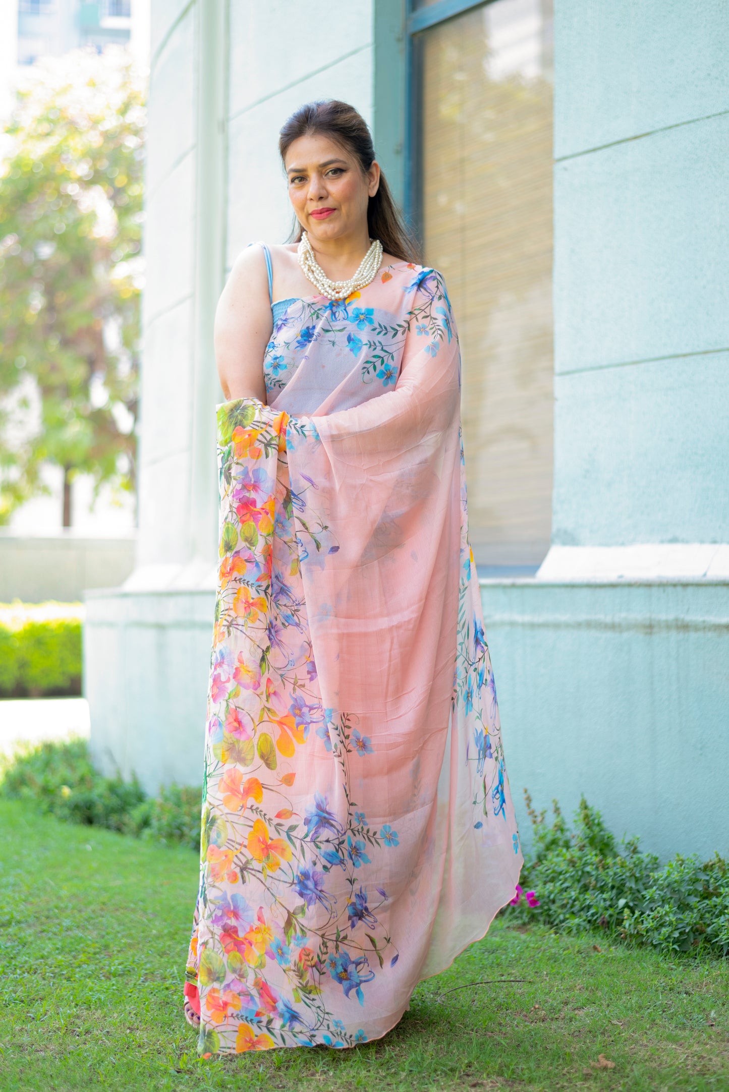 Peach Printed Saree